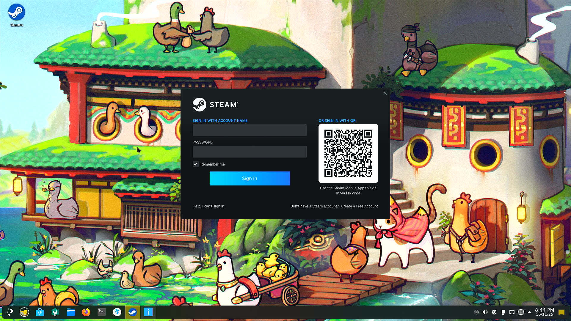 PikaOS Steam login
