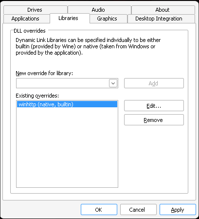 winecfg override dll